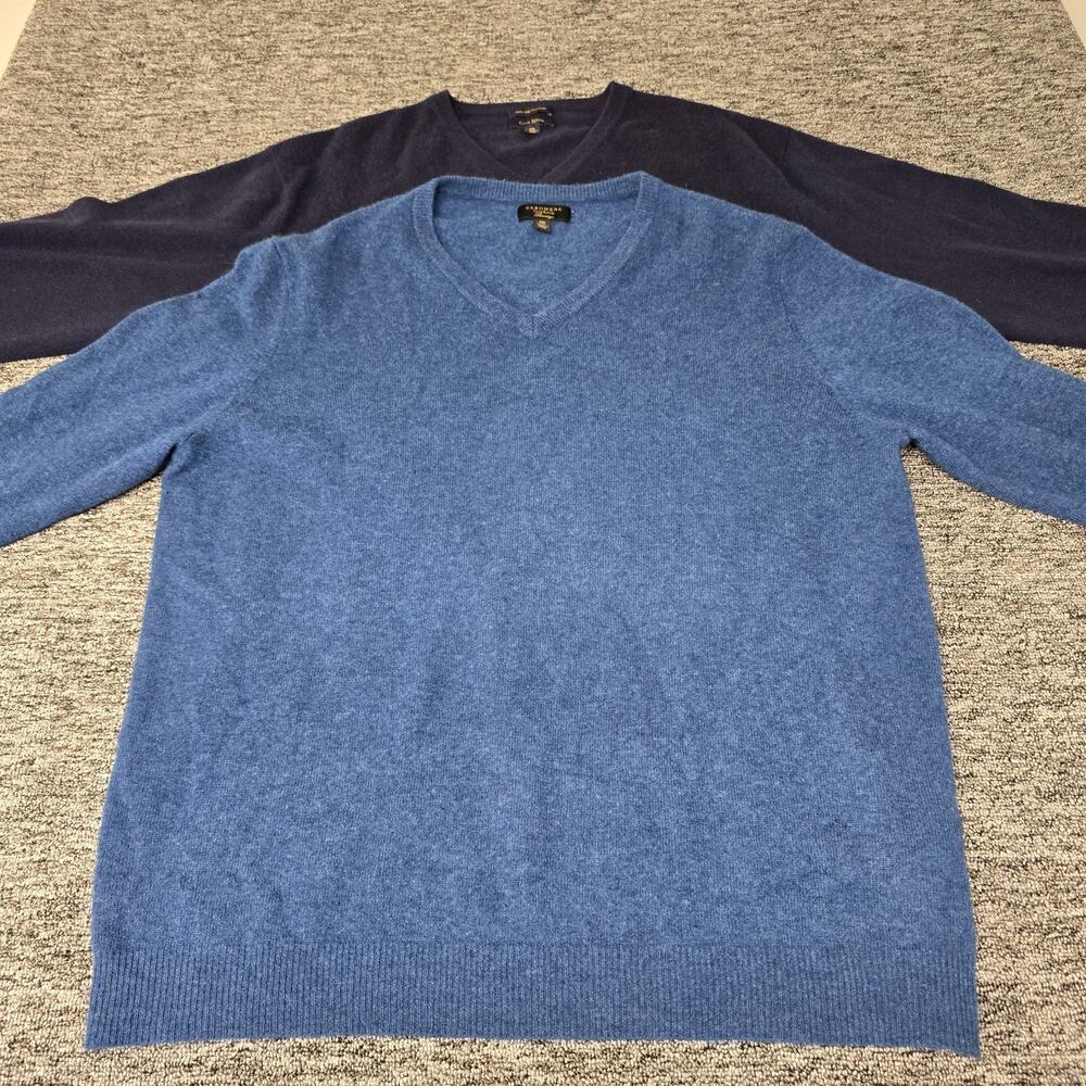 Lot of 2 Club Room Cashmere V-Neck Sweaters Men XXL Both Blue FLAWS Craft Repair